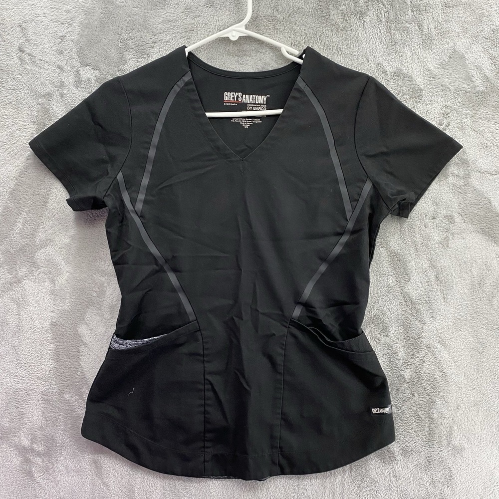 Grey's Anatomy Barco Scrub Top Women XS Black Spandex Stretch